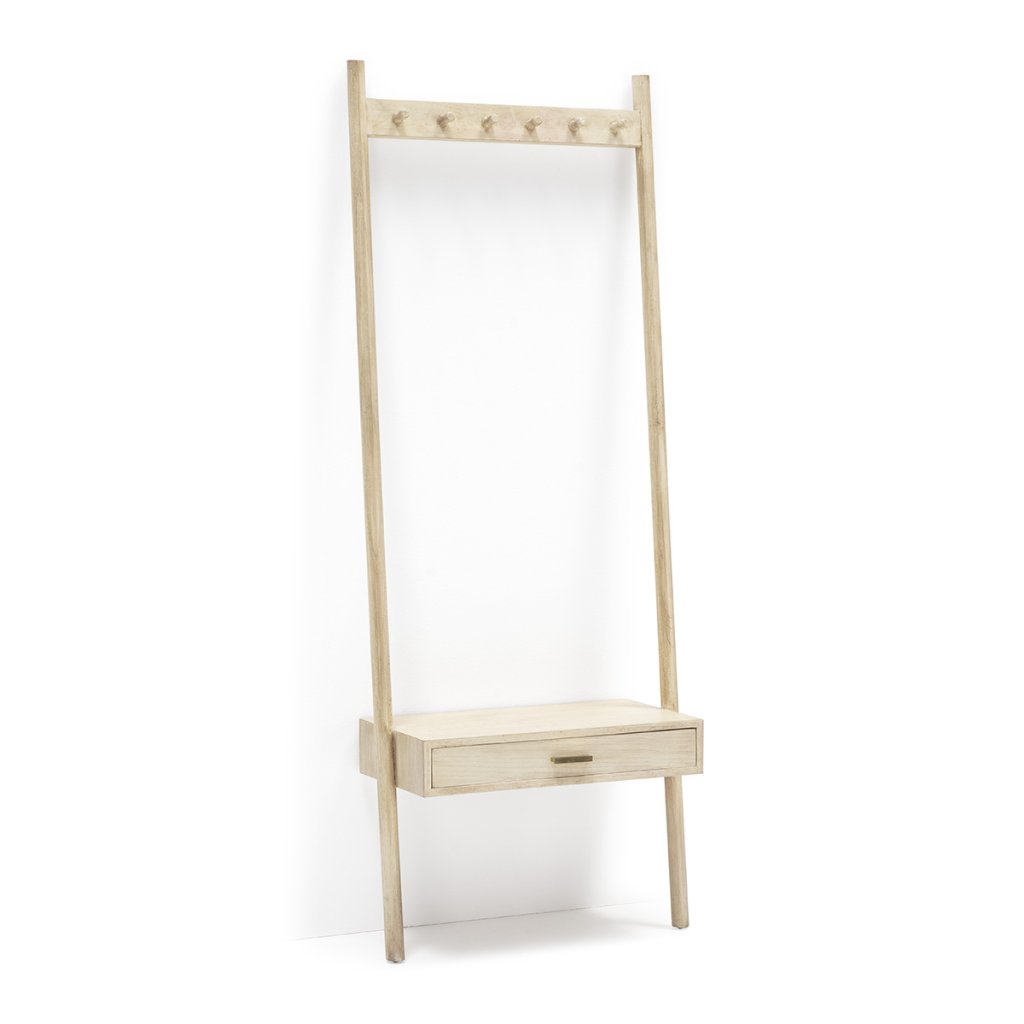 Cuier pentru hol cu sertar Wood White Veiled, Vitrine / Rafturi, moderne⭐ modele decorative de lux din lemn, metalice sau sticla pentru living.❤️Promotii mobila perete❗ ➽ www.evalight.ro. a