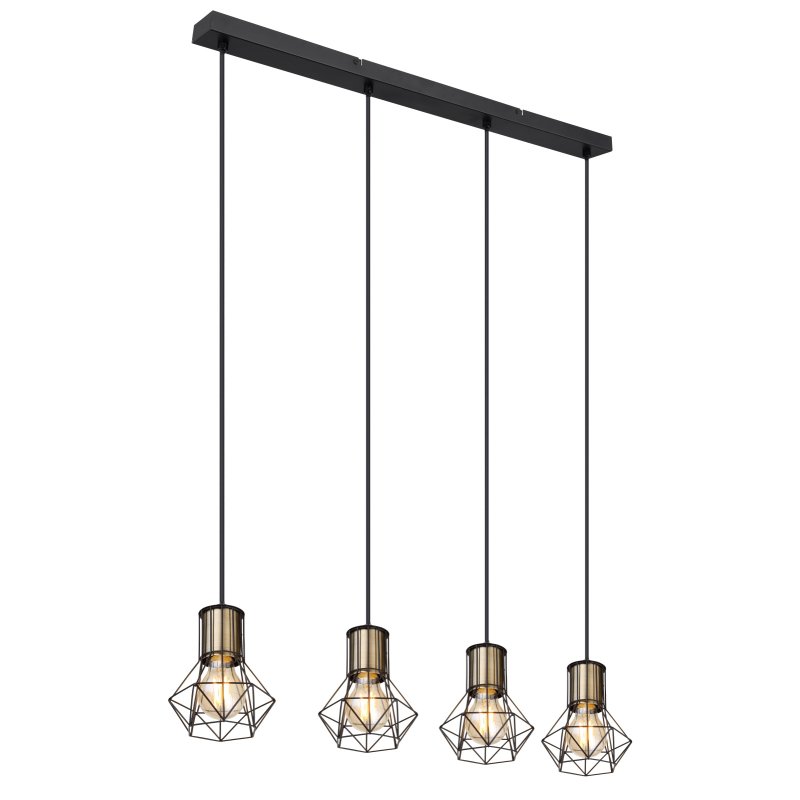 Lustra cu 4 pendule design industrial PRISKA negru, alama, Candelabre si Lustre moderne elegante⭐ modele clasice de lux pentru living, bucatarie si dormitor.✅ DeSiGn actual Top 2020!❤️Promotii lampi❗ ➽ www.evalight.ro. Oferte corpuri de iluminat suspendate pt camere de interior (înalte), suspensii (lungi) de tip lustre si candelabre, pendule decorative stil modern, clasic, rustic, baroc, scandinav, retro sau vintage, aplicate pe perete sau de tavan, cu cristale, abajur din material textil, lemn, metal, sticla, bec Edison sau LED, ieftine de calitate deosebita la cel mai bun pret. a