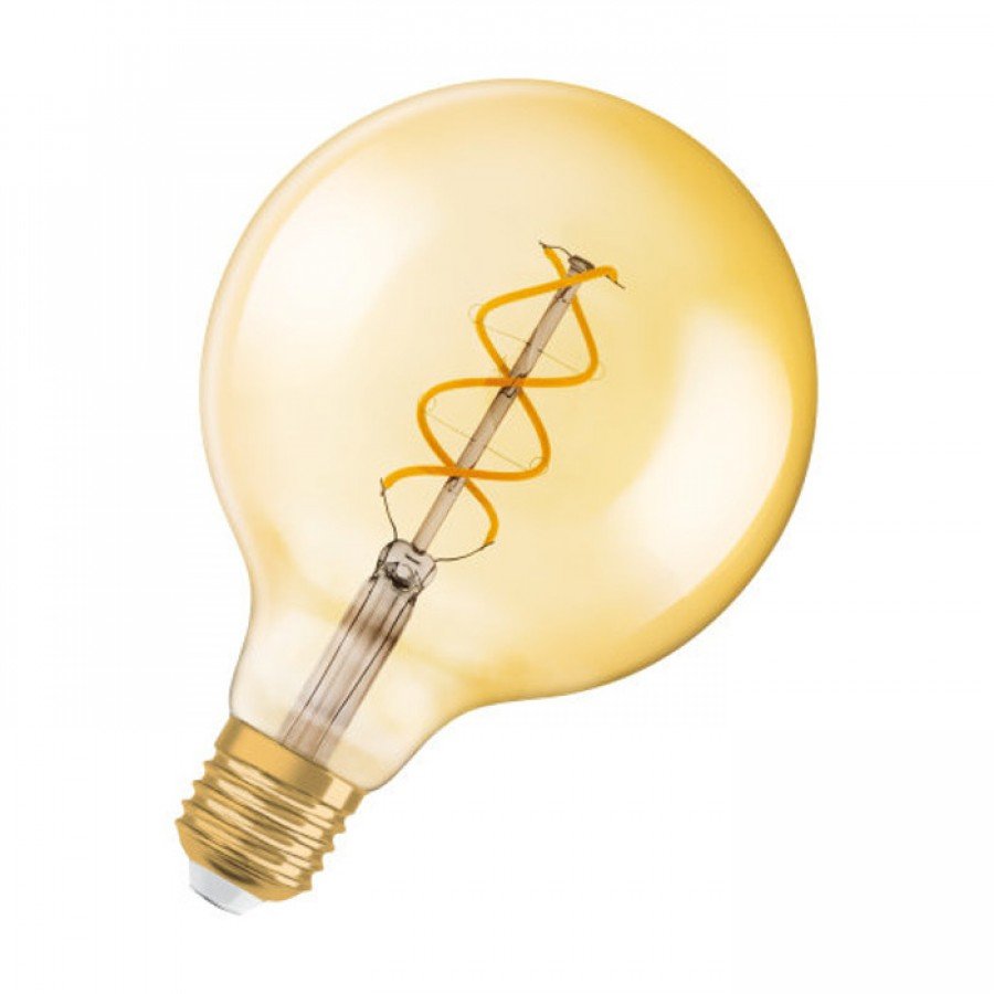 Bec E27 LED 5W OSRAM Vintage Globe 125 SPIRAL 230V EQ25 2000K, Becuri LED E27 - Bec soclu E27 - dulie bec E27⭐ modele becuri economice LED si clasice cu filament Edison style, decorative vintage.✅Clasa eficienta energetica❗ ➽ www.evalight.ro. Alege temperatura de culoare potrivita a becurilor functie de tipul de iluminare: cu lumina calda, rece, naturala sau neutra. 
Becuri cu soclu (dulie) de tip E27, surse de iluminat inteligente: cu senzor de miscare (telecomanda), (solare) cu consum redus de energie, surse incandescente cu dulie si soclu normale (ceramica, sticla, plastic, aluminiu), LED dimabile cu lumina calda (3000K), lumina rece alba (6500K) si lumina neutra (4000K), lumina naturala, flux luminos cu lumeni, bec LED echivalent 40W / 60W / 100W  tensinea curentului electric este de 12V fata de 220V (Volti) si durata mare de viata, becuri cu lumina puternica stralucitoare, colorate si multicolore, cu forma de lumanare, glob mare sau mic, rezistente la caldura si la apa, ce se aprinde instant la trecerea curentului electric, cu garantie cel mai bun pret❗ a