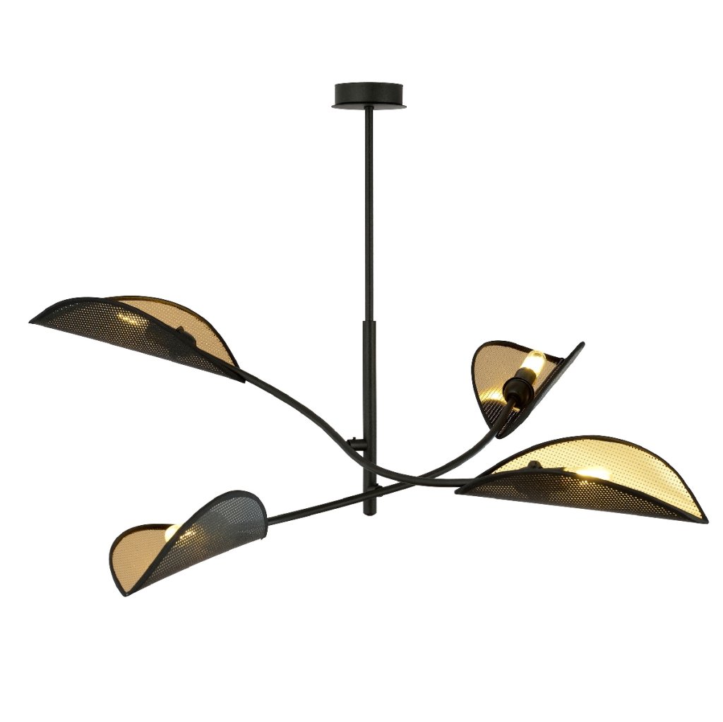 Lustra cu abajururi in forma de frunze LOTUS 4 BLACK/GOLD, Candelabre si Lustre moderne⭐ modele elegante de lux pentru dormitor living, bucatarie.✅DeSiGn decorativ unic!❤️Promotii lampi❗ ➽www.evalight.ro. Alege corpuri de iluminat suspendate pt interior stil modern, suspensii de tip pendule cu cristale, abajur material textil, lemn, metal, sticla, bec tip lumanare Edison sau LED, ieftine de calitate deosebita la cel mai bun pret.

 a