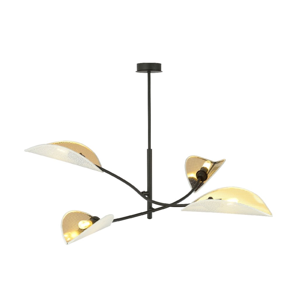 Lustra cu abajururi in forma de frunze LOTUS 4 WHITE/GOLD, Candelabre si Lustre moderne⭐ modele elegante de lux pentru dormitor living, bucatarie.✅DeSiGn decorativ unic!❤️Promotii lampi❗ ➽www.evalight.ro. Alege corpuri de iluminat suspendate pt interior stil modern, suspensii de tip pendule cu cristale, abajur material textil, lemn, metal, sticla, bec tip lumanare Edison sau LED, ieftine de calitate deosebita la cel mai bun pret.

 a