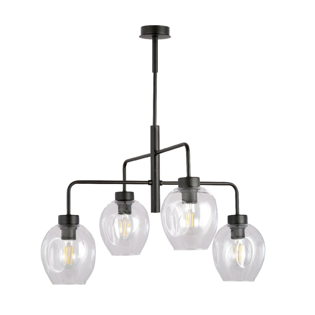 Lustra moderna cu 4 brate LUKKA 4 BLACK/TRANSPARENT, Candelabre si Lustre moderne⭐ modele elegante de lux pentru dormitor living, bucatarie.✅DeSiGn decorativ unic!❤️Promotii lampi❗ ➽www.evalight.ro. Alege corpuri de iluminat suspendate pt interior stil modern, suspensii de tip pendule cu cristale, abajur material textil, lemn, metal, sticla, bec tip lumanare Edison sau LED, ieftine de calitate deosebita la cel mai bun pret.

 a