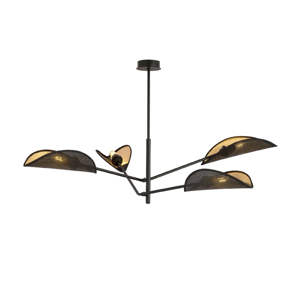 Lustra cu abajururi in forma de frunze VENE 4 BLACK/GOLD, Candelabre si Lustre moderne⭐ modele elegante de lux pentru dormitor living, bucatarie.✅DeSiGn decorativ unic!❤️Promotii lampi❗ ➽www.evalight.ro. Alege corpuri de iluminat suspendate pt interior stil modern, suspensii de tip pendule cu cristale, abajur material textil, lemn, metal, sticla, bec tip lumanare Edison sau LED, ieftine de calitate deosebita la cel mai bun pret.

 a