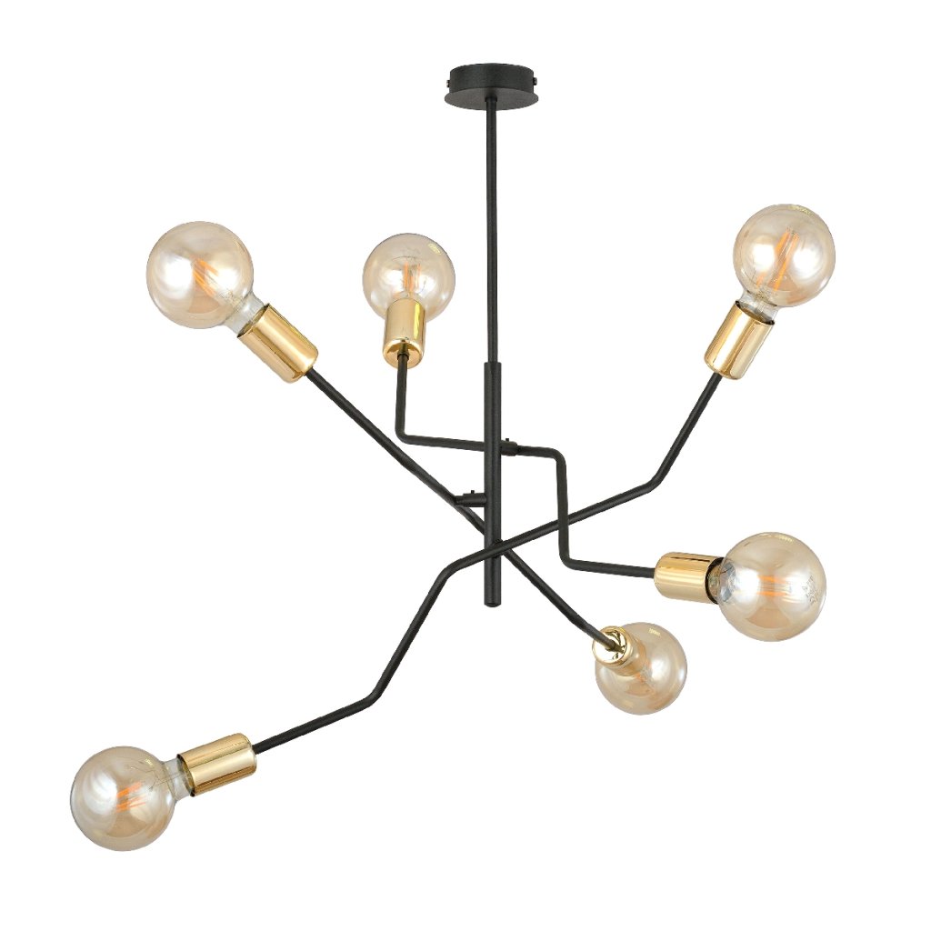 Lustra moderna BOLT 6 BLACK/GOLD, Candelabre si Lustre moderne elegante⭐ modele clasice de lux pentru living, bucatarie si dormitor.✅ DeSiGn actual Top 2020!❤️Promotii lampi❗ ➽ www.evalight.ro. Oferte corpuri de iluminat suspendate pt camere de interior (înalte), suspensii (lungi) de tip lustre si candelabre, pendule decorative stil modern, clasic, rustic, baroc, scandinav, retro sau vintage, aplicate pe perete sau de tavan, cu cristale, abajur din material textil, lemn, metal, sticla, bec Edison sau LED, ieftine de calitate deosebita la cel mai bun pret. a