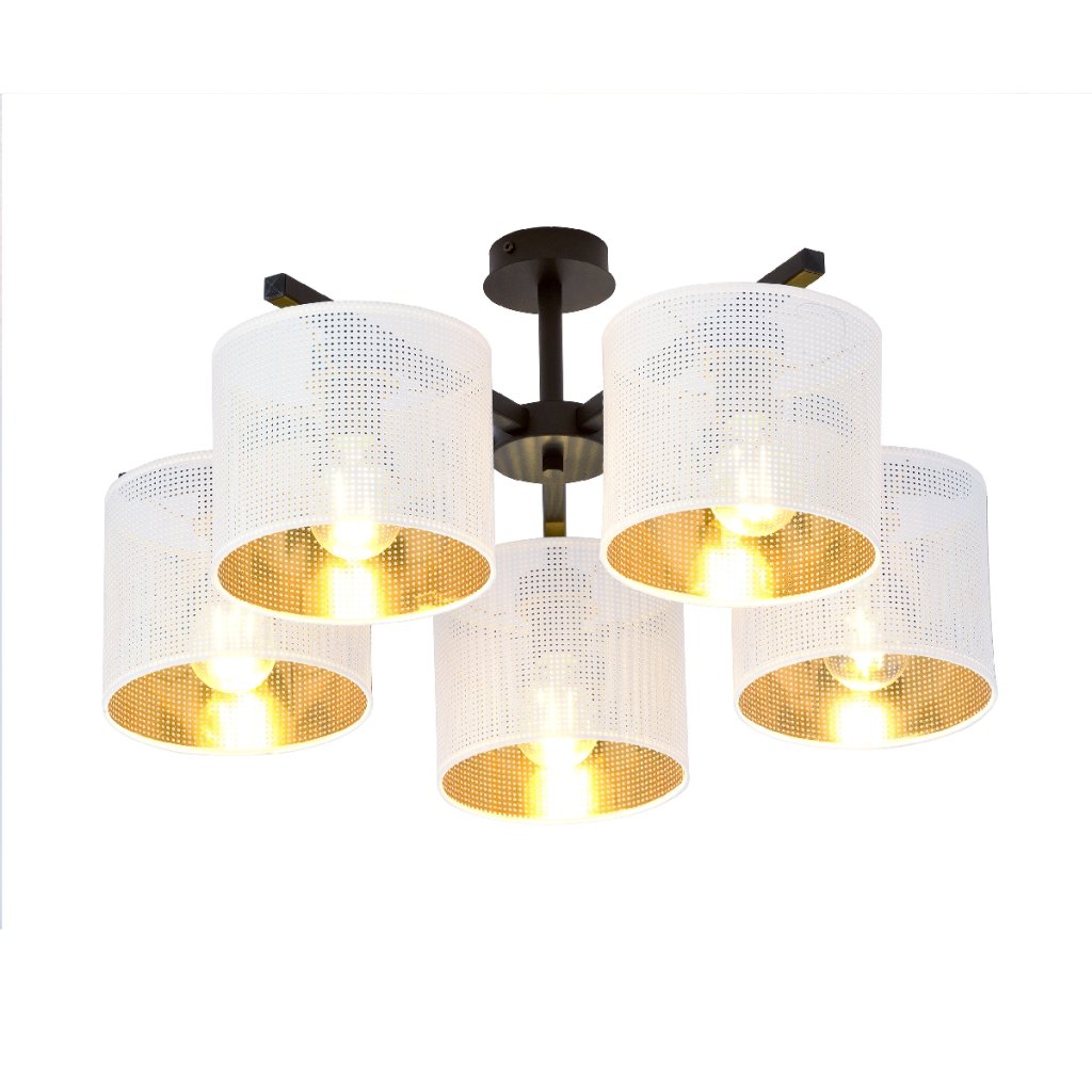 Lustra moderna cu 5 brate JORDAN 5 WHITE/GOLD, Candelabre si Lustre moderne⭐ modele elegante de lux pentru dormitor living, bucatarie.✅DeSiGn decorativ unic!❤️Promotii lampi❗ ➽www.evalight.ro. Alege corpuri de iluminat suspendate pt interior stil modern, suspensii de tip pendule cu cristale, abajur material textil, lemn, metal, sticla, bec tip lumanare Edison sau LED, ieftine de calitate deosebita la cel mai bun pret.

 a