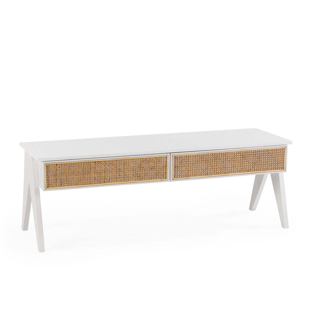 Comoda TV moderna din lemn de cedru si rattan Blanco/Natural, Dulapuri / Comode moderne⭐ modele elegante de lux mobila cu sertare, usi si rafturi pentru living, dormitor si hol.❤️Promotii dulapuri si comode TV❗ Alege comode lungi masute tip comode TV din lemn, metal, sticla, albe lucioase, cu picioare inalte metalice, oglinda: clasice in stil baroc, scandinave, minimalist, vintage retro, industrial, calitate deosebita la cel mai bun pret. a