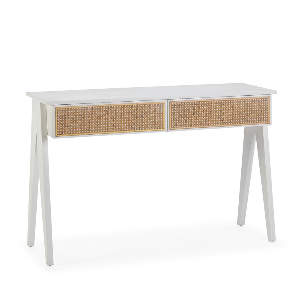 Consola moderna din lemn de cedru si rattan Blanco/Natural, Console / Birouri moderne⭐ modele de lux pentru perete hol, mobila living.❤️Promotii mese consola si birou tip consola❗ ➽ www.evalight.ro. Alege mese tip console din lemn, metal, sticla, cu picioare inalte, cu sertare si rafturi, oglinda: clasice in stil baroc, scandinave, minimalist, vintage retro, industrial, pt intrare casa, ieftine si de calitate deosebita la cel mai bun pret. a