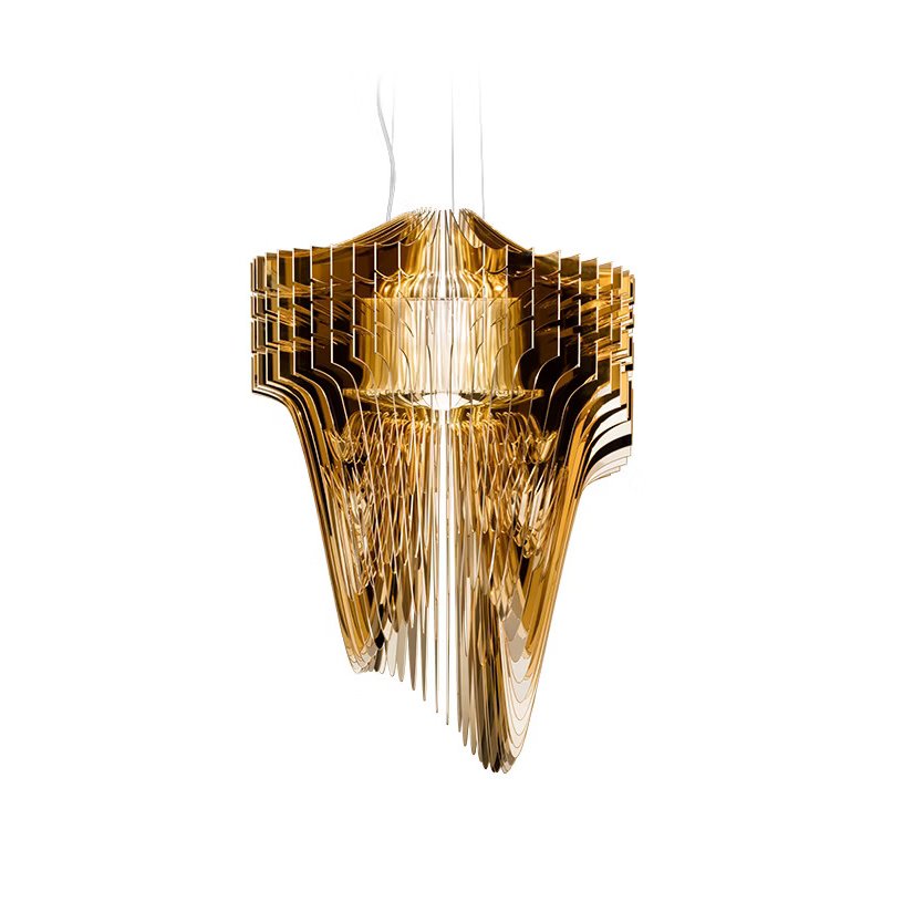 Lustra design Art Deco realizata manual Aria Small Gold, Candelabre si Lustre moderne⭐ modele elegante de lux pentru dormitor living, bucatarie.✅DeSiGn decorativ unic!❤️Promotii lampi❗ ➽www.evalight.ro. Alege corpuri de iluminat suspendate pt interior stil modern, suspensii de tip pendule cu cristale, abajur material textil, lemn, metal, sticla, bec tip lumanare Edison sau LED, ieftine de calitate deosebita la cel mai bun pret.

 a