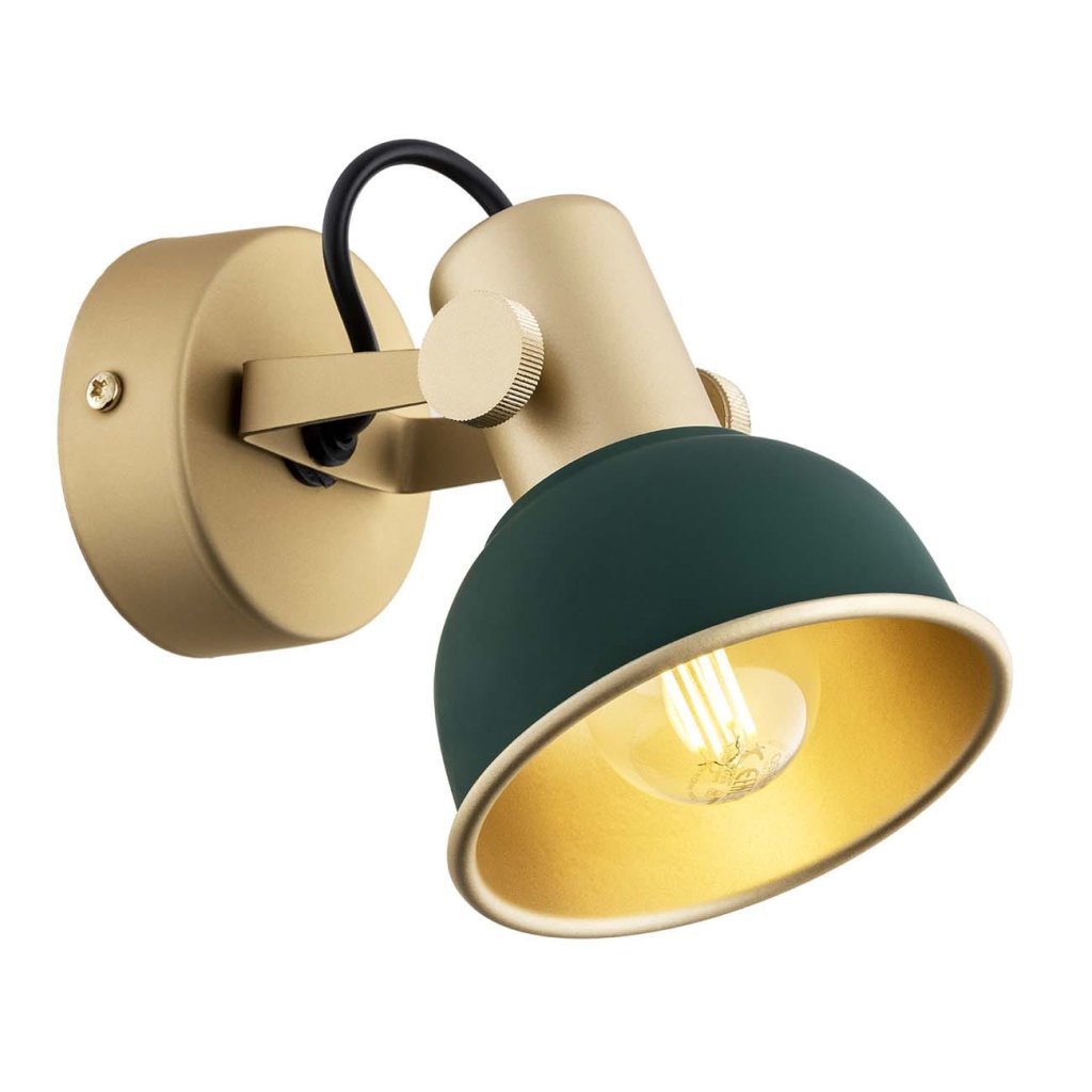 Aplica de perete / tavan cu spot directionabil design modern Lenora auriu, verde, Aplice aplicate perete sau tavan cu spot, LED⭐ modele moderne corpuri de iluminat tip spot-uri pe bara.✅Design decorativ unic!❤️Promotii lampi❗ ➽ www.evalight.ro. Alege aplice de iluminat interior, lustre si plafoniere cu 1 spot cu lumina LED si directie reglabila, spot orientabil cu intrerupator, simple si ieftine de calitate la cel mai bun pret. a