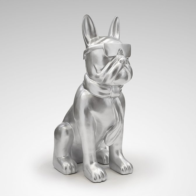 Figurina decorativa mare pentru interior sau exterior Bulldog Frances argintiu, Statuete / Figurine decorative moderne⭐ decoratiuni interioare de lux, obiecte de decor ❗ ➽ www.evalight.ro.   a