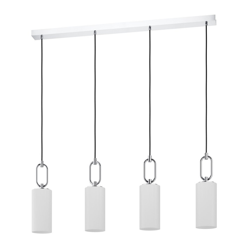 Lustra cu 4 pendule design modern Majana crom, alb, Pendule / Lustre suspendate moderne, LED⭐ modele elegante pentru bucatarie, living dormitor.✅DeSiGn decorativ unic!❤️Promotii lampi❗ ➽www.evalight.ro. Alege corpuri de iluminat suspendate pt interior stil modern, suspensii de tip pendule cu cristale, abajur material textil, lemn, metal, sticla, bec tip lumanare Edison sau LED, ieftine si de lux, calitate deosebita la cel mai bun pret. a