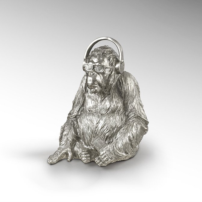 Statueta / Figurina decorativa medium Orangutan Music Silver, Statuete / Figurine decorative moderne⭐ decoratiuni interioare de lux, obiecte de decor ❗ ➽ www.evalight.ro.   a