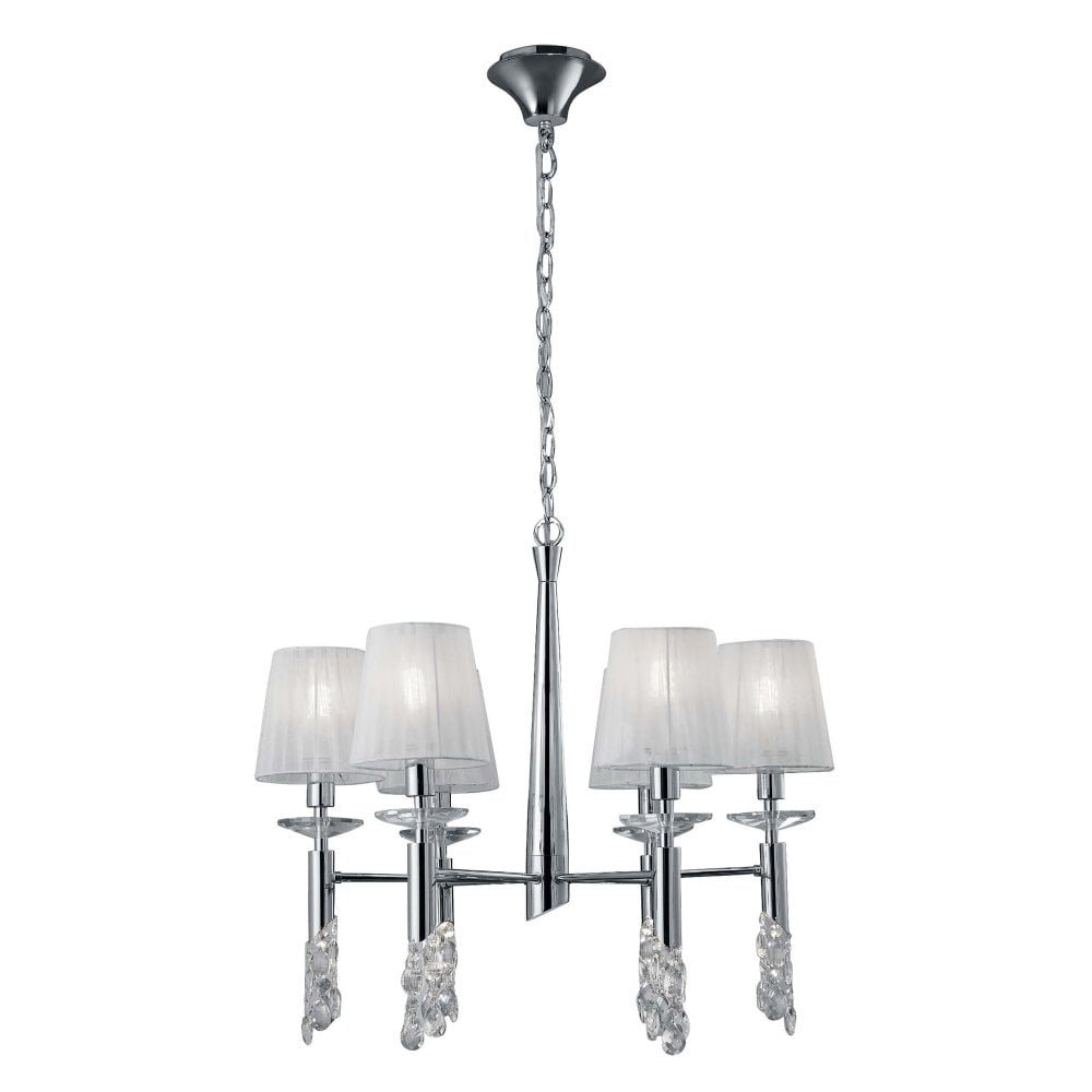 Candelabru elegant cu 6 brate Tiffany crom/ abajur alb, Candelabre si Lustre moderne elegante⭐ modele clasice de lux pentru living, bucatarie si dormitor.✅ DeSiGn actual Top 2020!❤️Promotii lampi❗ ➽ www.evalight.ro. Oferte corpuri de iluminat suspendate pt camere de interior (înalte), suspensii (lungi) de tip lustre si candelabre, pendule decorative stil modern, clasic, rustic, baroc, scandinav, retro sau vintage, aplicate pe perete sau de tavan, cu cristale, abajur din material textil, lemn, metal, sticla, bec Edison sau LED, ieftine de calitate deosebita la cel mai bun pret. a