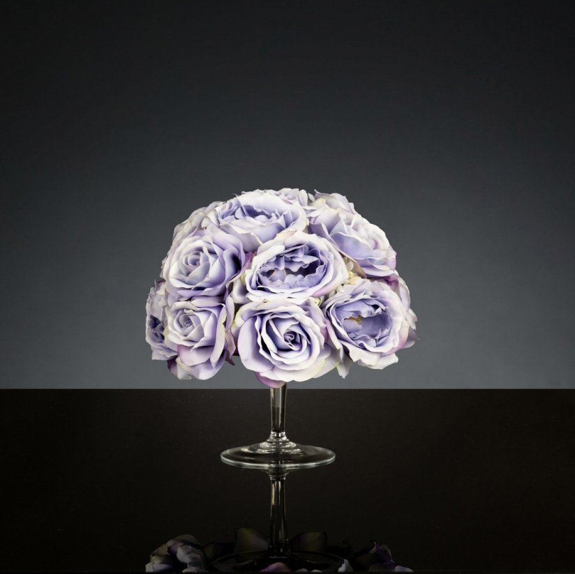 Aranjament floral mic decor festiv design LUX STAND LILAC ROSES, Aranjamente florale de lux, plante decorative & flori artificiale in ghiveci⭐ modele design modern ornamental natural pentru decor casa❗ ➽ www.evalight.ro. a