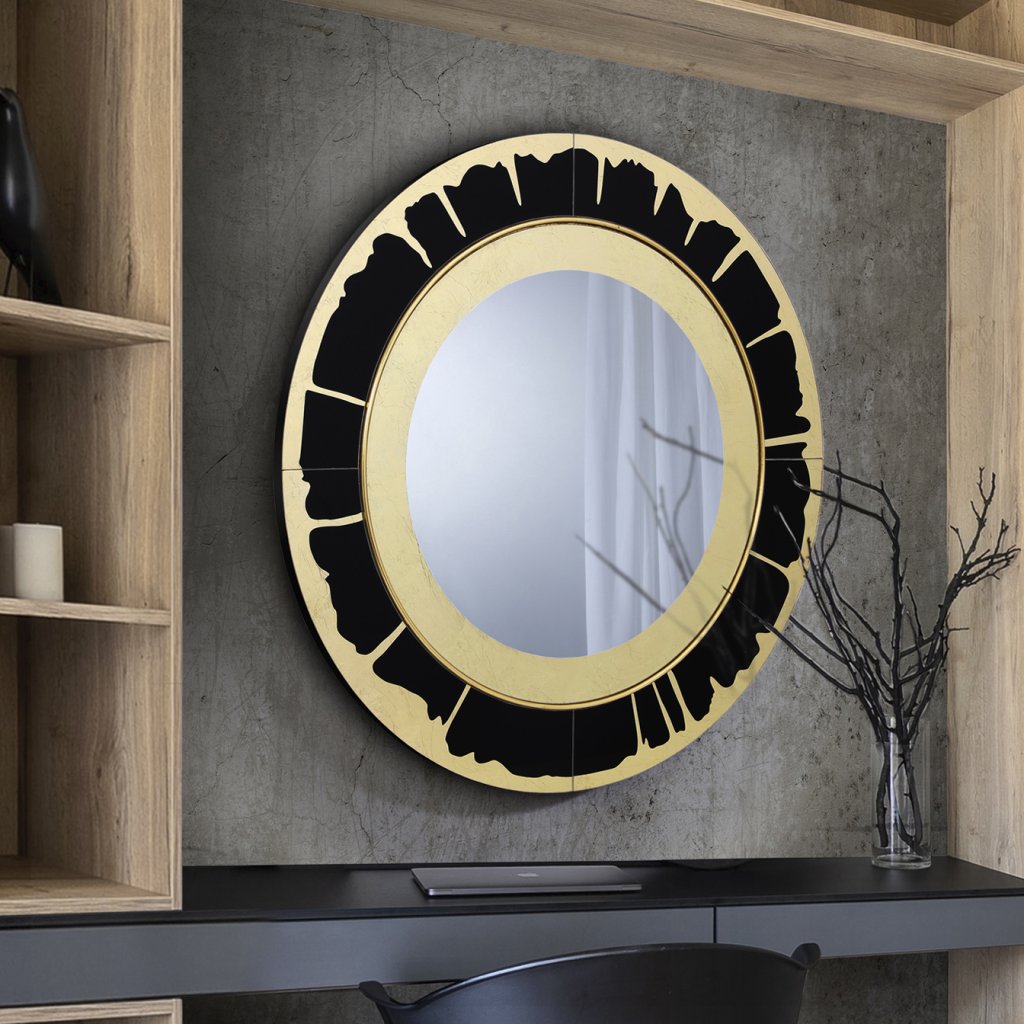 Oglinda rotunda design decorativ Ocaso D-90cm , Oglinzi decorative de perete⭐ modele moderne pentru living, dormitor sau hol.✅DeSiGn elegant de lux!❤️Promotii decoratiuni cu oglinzi❗ ➽ www.evalight.ro. Alege oglinzi elegante mari potrivite pt camera, de podea in dresing sau de perete, mobila, baie, rama din metal sau lemn, ieftine de calitate deosebita la cel mai bun pret. a