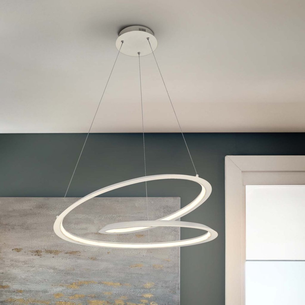 Lustra LED design ultra-modern Looping Ø60cm alba, Lustre LED, moderne⭐ modele pendule pentru iluminat dormitor, living, bucatarie.✅DeSiGn decorativ unic!❤️Promotii lampi LED❗ ➽ www.evalight.ro. Alege corpuri de iluminat cu LED suspendate pt interior, suspensii elegante de lux cu cristale (becuri cu leduri si module LED integrate cu lumina calda, naturala sau rece), ieftine de calitate deosebita la cel mai bun pret.  a