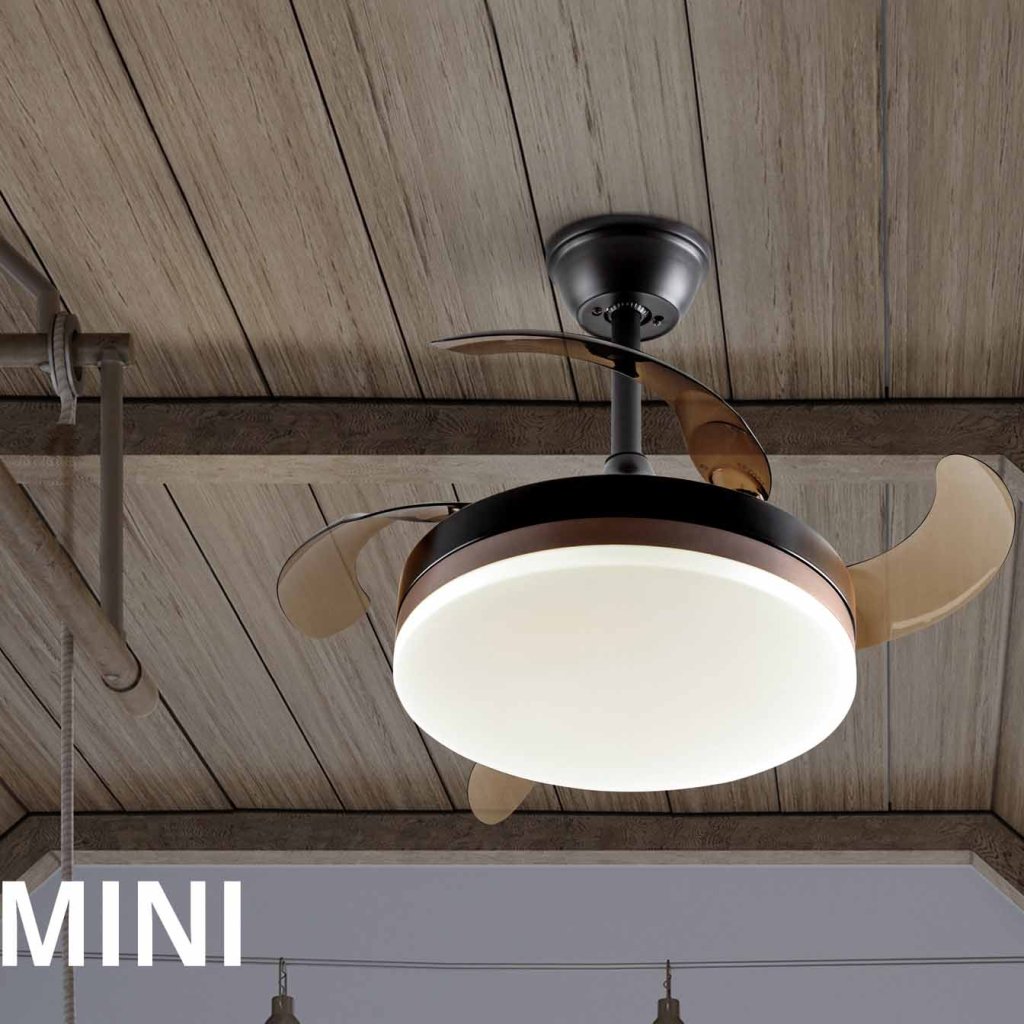 Lustra LED cu Ventilator si telecomanda, lame retractabile Mini Vento negru/bronz, Lustre cu ventilator, tavan⭐ ventilatoare moderne cu sisteme de iluminat LED si telecomanda.❤️Promotii lampi❗ ➽www.evalight.ro. Alege corpuri de iluminat cu ventilator profesionale, ieftine sau de lux, calitate premium la cel mai bun pret! a