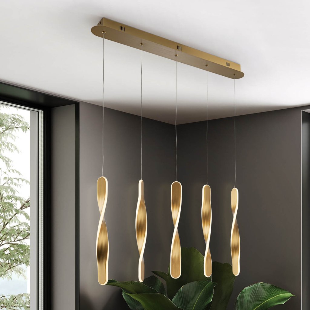 Lustra LED suspendata design modern Twist auriu, Lustre LED, moderne⭐ modele pendule pentru iluminat dormitor, living, bucatarie.✅DeSiGn decorativ unic!❤️Promotii lampi LED❗ ➽ www.evalight.ro. Alege corpuri de iluminat cu LED suspendate pt interior, suspensii elegante de lux cu cristale (becuri cu leduri si module LED integrate cu lumina calda, naturala sau rece), ieftine de calitate deosebita la cel mai bun pret.  a