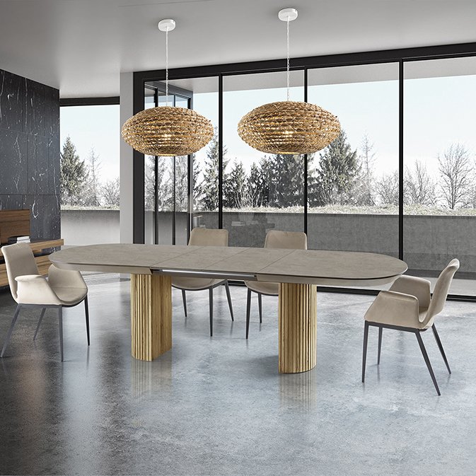 Masa dining extensibila design lux Irati, Mese dining moderne⭐ modele elegante de lux pentru living si bucatarie.✅DeSiGn deosebit unic!❤️Promotii mese dining❗ ➽www.evalight.ro. Alege mese dining stil clasic, baroc, vintage, retro, industrial sau scandinav cu blat rotund, oval, dreptunghiular, picioare si cadru din lemn masiv, metalice cu aspect antichizat, sticla securizata, PAL melaminat lucios alb, MDF, nuc, stejar, marmura, granit, oglinda crom, calitate la cel mai bun pret.

 a