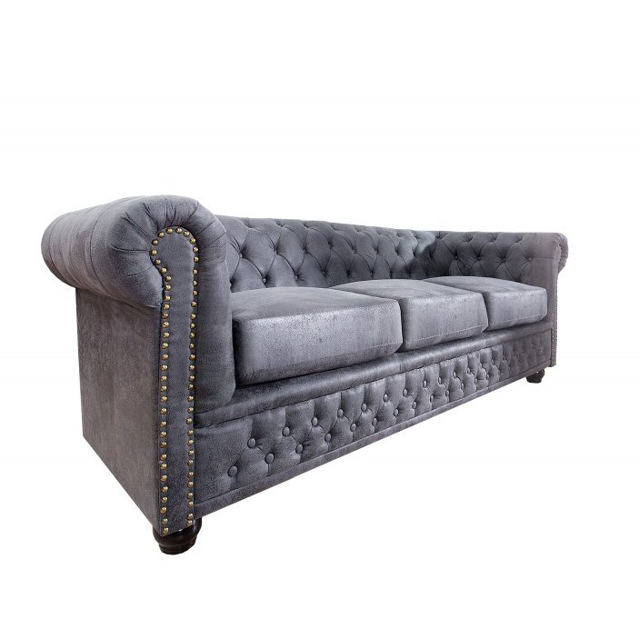 Canapea clasica stil englezesc Chesterfield 3 locuri gri antic, Canapele / Coltare moderne, extensibile⭐ modele de lux elegante tapitate cu catifea pentru living si dormitor.❤️Promotii canapele, coltare sufragerie❗ ➽ www.evalight.ro. Alege canapele tip coltar, pat extensibil tapitat cu stofa chesterfield, piele naturala (ecologica), material textil, cu spatar inalt, saltea cu spuma de memorie, arcuri relaxa, picioare si brate din lemn, metalice, mici si mari pt set fotolii, clasice in stil baroc, scandinave, vintage retro, industrial, pt camera de zi, ieftine si de calitate deosebita la cel mai bun pret. a