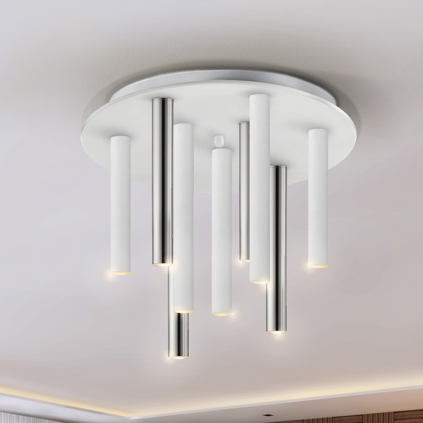 Lustra LED dimabila aplicata design modern Varas alb/crom, Lustre aplicate, moderne⭐ modele elegante pentru living, dormitor, bucatarie sau hol.✅DeSiGn decorativ unic!❤️Promotii lampi❗ ➽www.evalight.ro. Alege corpuri de iluminat interior de tip plafoniera si lustre aplicate de tavan, ieftine de de lux, calitate deosebita la cel mai bun pret. a