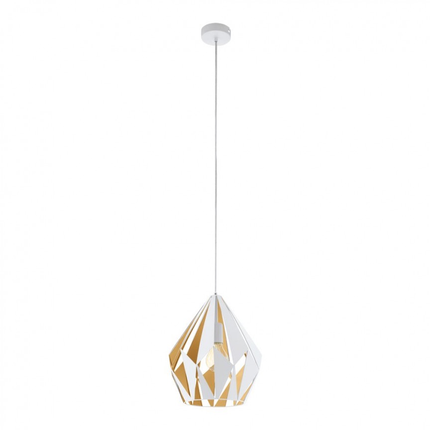 Pendul vintage design decorativ CARLTON 1 alb/auriu, Pendule / Lustre suspendate moderne, LED⭐ modele elegante pentru bucatarie, living dormitor.✅DeSiGn decorativ unic!❤️Promotii lampi❗ ➽www.evalight.ro. Alege corpuri de iluminat suspendate pt interior stil modern, suspensii de tip pendule cu cristale, abajur material textil, lemn, metal, sticla, bec tip lumanare Edison sau LED, ieftine si de lux, calitate deosebita la cel mai bun pret. a