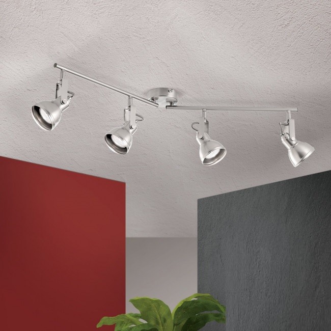 Lustra aplicata cu 4 spoturi directionabile Stage crom satin, Corpuri de iluminat interior, moderne⭐ modele lustre interior pentru living, dormitor, bucatarie, baie.✅DeSiGn decorativ de lux!❤️Promotii lampi❗ ➽www.evalight.ro. Alege Corpuri de iluminat interior elegante in stil modern, suspendate sau aplicate de tavan si perete, ieftine de calitate deosebita la cel mai bun pret.
 a