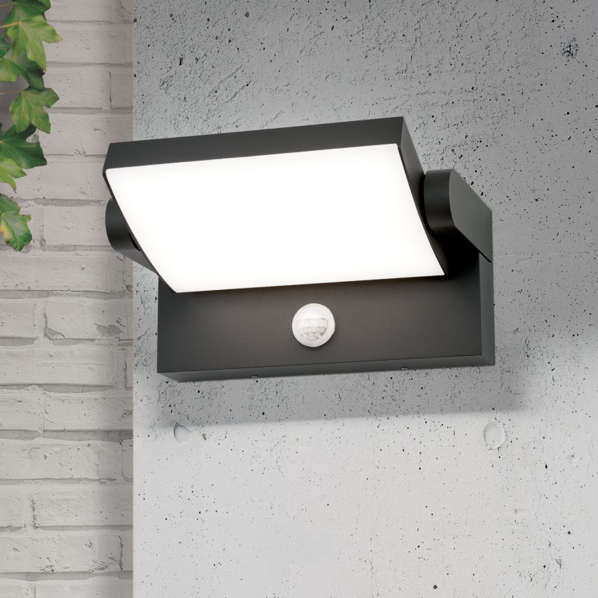 Aplica LED pentru exterior cu senzor de miscare IP54, GINGER antracit, Aplice de exterior moderne, LED⭐ lampi de perete pentru iluminat exterior terasa casa si gradina.✅Design decorativ!❤️Promotii❗ ➽www.evalight.ro. Alege corpuri de iluminat exterior rezistente la apa tip spoturi aplicate pt perete sau tavan, metalice, abajur din sticla cu decor ornamental, bec LED si lumina ambientala, ieftine si de lux, calitate deosebita la cel mai bun pret. a