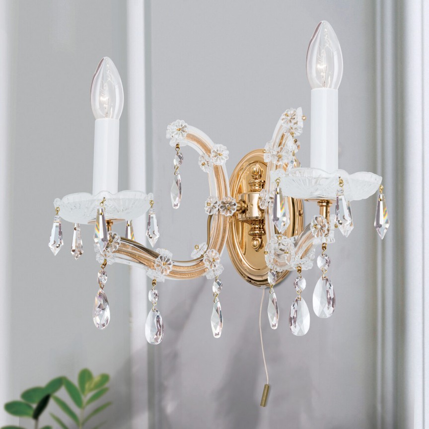 Aplica de perete de lux cristal Swarovski Maria Theresia-A 2L 24K gold plated, Aplice de perete Cristal Swarovski⭐ modele deosebite lux din cristal Swarovski Spectra Extra Exclusive.✅Design unicat Premium Top❗ ➽ www.evalight.ro.  a