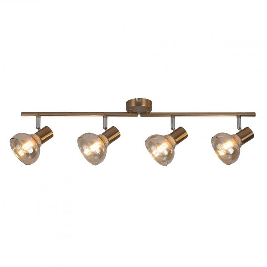 Lustra aplicata design modern Holly 4L auriu/amber, Plafoniere cu spoturi, LED⭐ modele moderne corpuri de iluminat tip spoturi aplicate pe tavan sau perete.✅Design decorativ unic!❤️Promotii lampi❗ ➽ www.evalight.ro. Alege lustre de iluminat interior tip plafoniere si aplice cu 4 spoturi pe bara cu lumina LED si directie reglabila pentru living, dormitor, bucatarie, baie, hol, camera copii, calitate de lux la cel mai bun pret. a