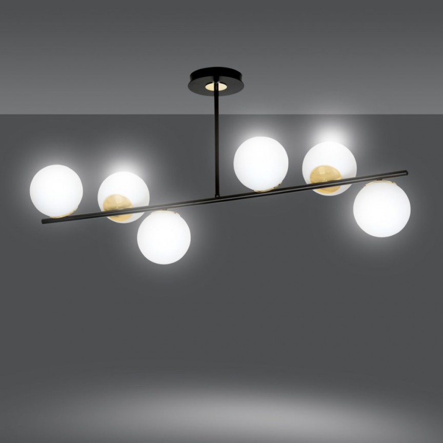 Lustra moderna cu 6 surse de lumina FLOKI 6 negru/ auriu, Candelabre si Lustre moderne elegante⭐ modele clasice de lux pentru living, bucatarie si dormitor.✅ DeSiGn actual Top 2020!❤️Promotii lampi❗ ➽ www.evalight.ro. Oferte corpuri de iluminat suspendate pt camere de interior (înalte), suspensii (lungi) de tip lustre si candelabre, pendule decorative stil modern, clasic, rustic, baroc, scandinav, retro sau vintage, aplicate pe perete sau de tavan, cu cristale, abajur din material textil, lemn, metal, sticla, bec Edison sau LED, ieftine de calitate deosebita la cel mai bun pret. a