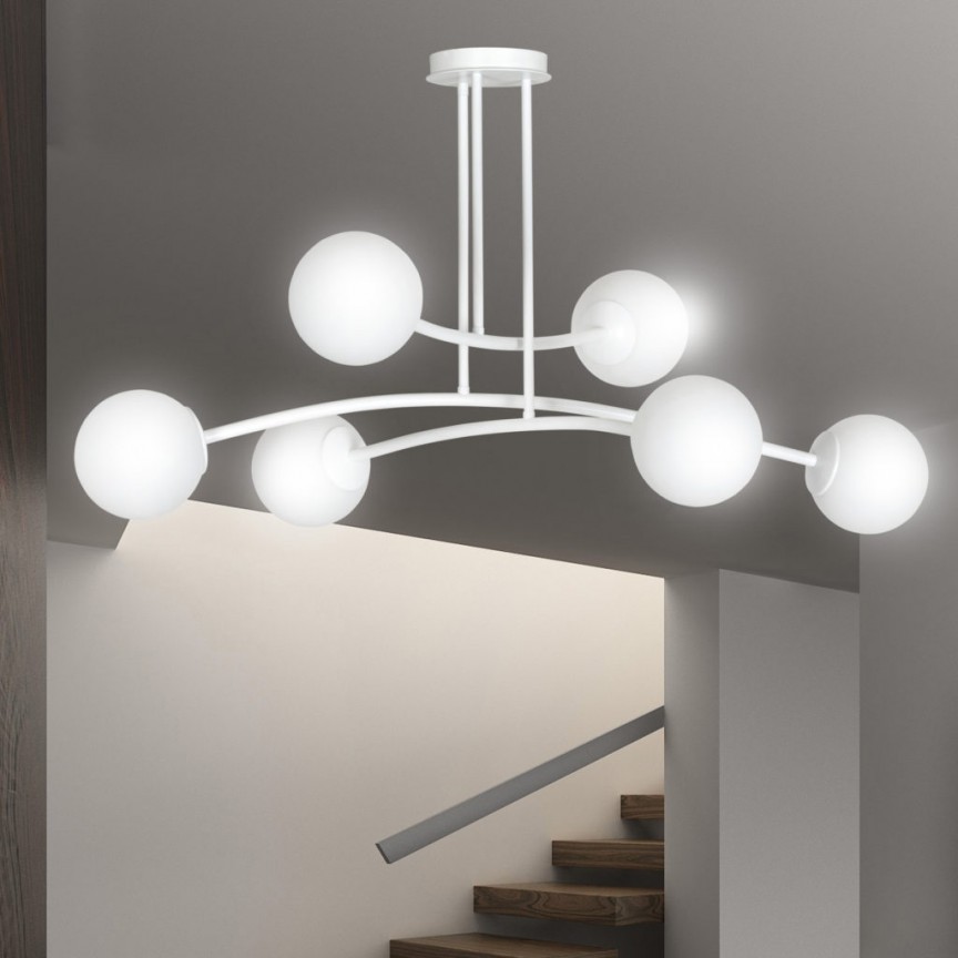 Lustra 6 surse de lumina design modern HALLDOR 6 alb, Lustre aplicate, moderne⭐ modele elegante pentru living, dormitor, bucatarie sau hol.✅DeSiGn decorativ unic!❤️Promotii lampi❗ ➽www.evalight.ro. Alege corpuri de iluminat interior de tip plafoniera si lustre aplicate de tavan, ieftine de de lux, calitate deosebita la cel mai bun pret. a