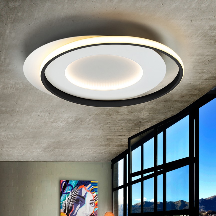 Lustra LED aplicata design modern circular Limbos alb/negru, Plafoniere LED⭐ modele moderne pentru iluminat living, dormitor, bucatarie.✅DeSiGn decorativ!❤️Promotii lampi LED❗ ➽www.evalight.ro. Alege lustre LED de interior de tip plafoniera aplicate de tavan sau de perete, ieftine si de lux, calitate deosebita la cel mai bun pret. a