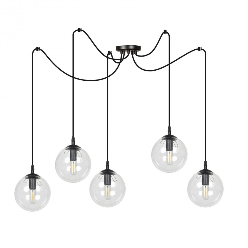 Lustra moderna stil minimalist GIGI 5 negru/transparent, Pendule / Lustre suspendate moderne, LED⭐ modele elegante pentru bucatarie, living dormitor.✅DeSiGn decorativ unic!❤️Promotii lampi❗ ➽www.evalight.ro. Alege corpuri de iluminat suspendate pt interior stil modern, suspensii de tip pendule cu cristale, abajur material textil, lemn, metal, sticla, bec tip lumanare Edison sau LED, ieftine si de lux, calitate deosebita la cel mai bun pret. a