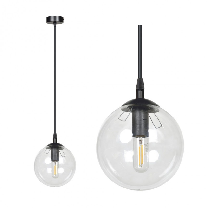 Pendul modern stil minimalist COSMO 1 negru/transparent, Pendule / Lustre suspendate moderne, LED⭐ modele elegante pentru bucatarie, living dormitor.✅DeSiGn decorativ unic!❤️Promotii lampi❗ ➽www.evalight.ro. Alege corpuri de iluminat suspendate pt interior stil modern, suspensii de tip pendule cu cristale, abajur material textil, lemn, metal, sticla, bec tip lumanare Edison sau LED, ieftine si de lux, calitate deosebita la cel mai bun pret. a