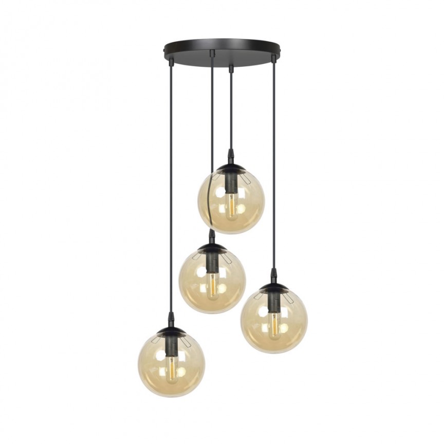 Lustra moderna stil minimalist COSMO 4 negru/chihlimbar, Pendule / Lustre suspendate moderne, LED⭐ modele elegante pentru bucatarie, living dormitor.✅DeSiGn decorativ unic!❤️Promotii lampi❗ ➽www.evalight.ro. Alege corpuri de iluminat suspendate pt interior stil modern, suspensii de tip pendule cu cristale, abajur material textil, lemn, metal, sticla, bec tip lumanare Edison sau LED, ieftine si de lux, calitate deosebita la cel mai bun pret. a