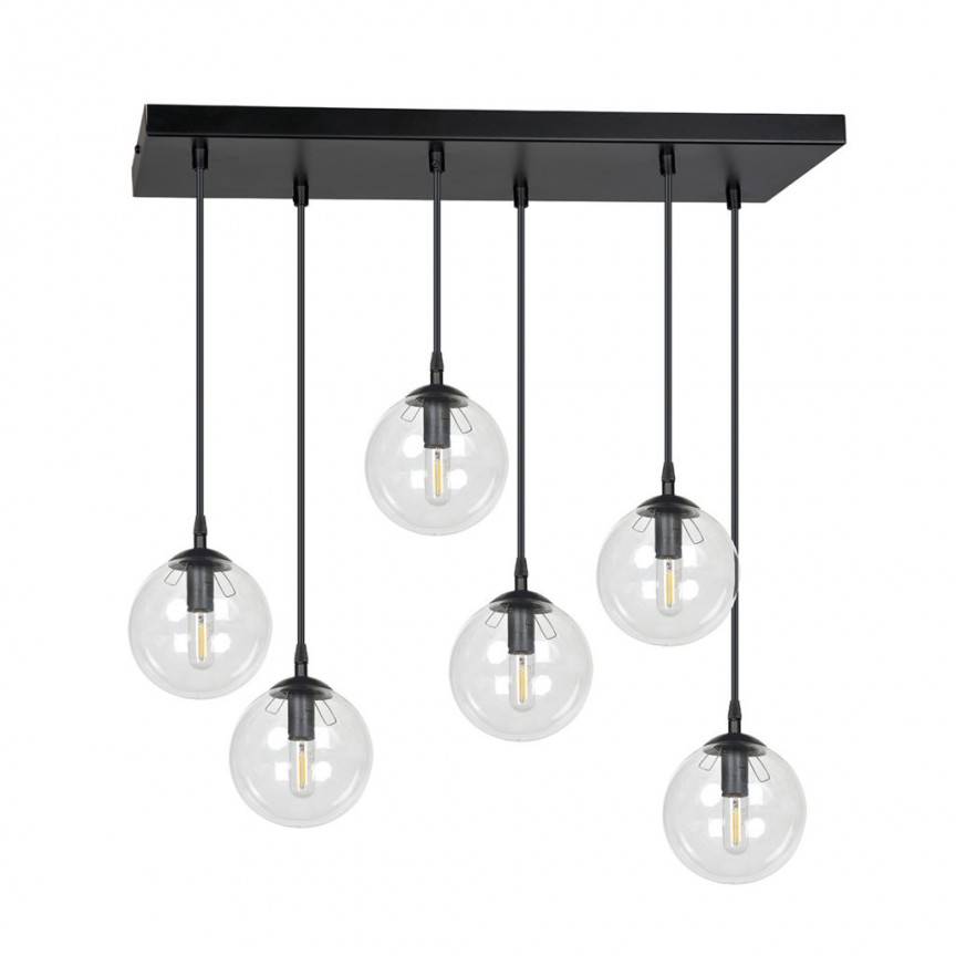 Lustra moderna stil minimalist COSMO 6 negru/transparent, Pendule / Lustre suspendate moderne, LED⭐ modele elegante pentru bucatarie, living dormitor.✅DeSiGn decorativ unic!❤️Promotii lampi❗ ➽www.evalight.ro. Alege corpuri de iluminat suspendate pt interior stil modern, suspensii de tip pendule cu cristale, abajur material textil, lemn, metal, sticla, bec tip lumanare Edison sau LED, ieftine si de lux, calitate deosebita la cel mai bun pret. a