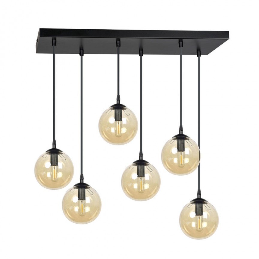 Lustra moderna stil minimalist COSMO 6 negru/chihlimbar, Pendule / Lustre suspendate moderne, LED⭐ modele elegante pentru bucatarie, living dormitor.✅DeSiGn decorativ unic!❤️Promotii lampi❗ ➽www.evalight.ro. Alege corpuri de iluminat suspendate pt interior stil modern, suspensii de tip pendule cu cristale, abajur material textil, lemn, metal, sticla, bec tip lumanare Edison sau LED, ieftine si de lux, calitate deosebita la cel mai bun pret. a