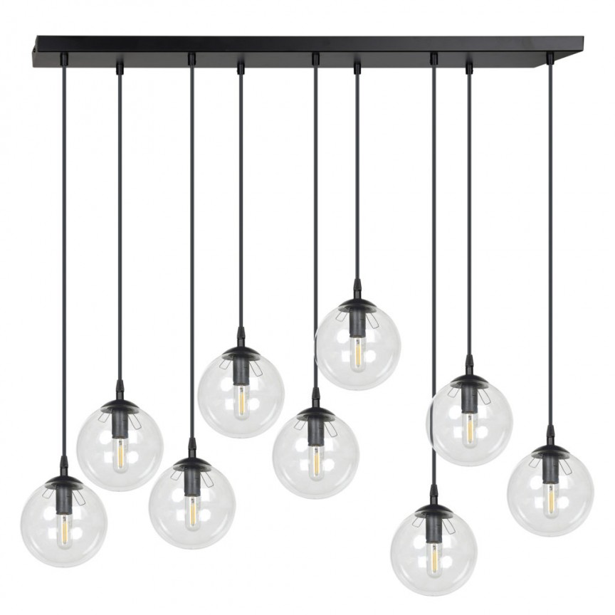 Lustra moderna stil minimalist COSMO 9 negru/transparent, Pendule / Lustre suspendate moderne, LED⭐ modele elegante pentru bucatarie, living dormitor.✅DeSiGn decorativ unic!❤️Promotii lampi❗ ➽www.evalight.ro. Alege corpuri de iluminat suspendate pt interior stil modern, suspensii de tip pendule cu cristale, abajur material textil, lemn, metal, sticla, bec tip lumanare Edison sau LED, ieftine si de lux, calitate deosebita la cel mai bun pret. a