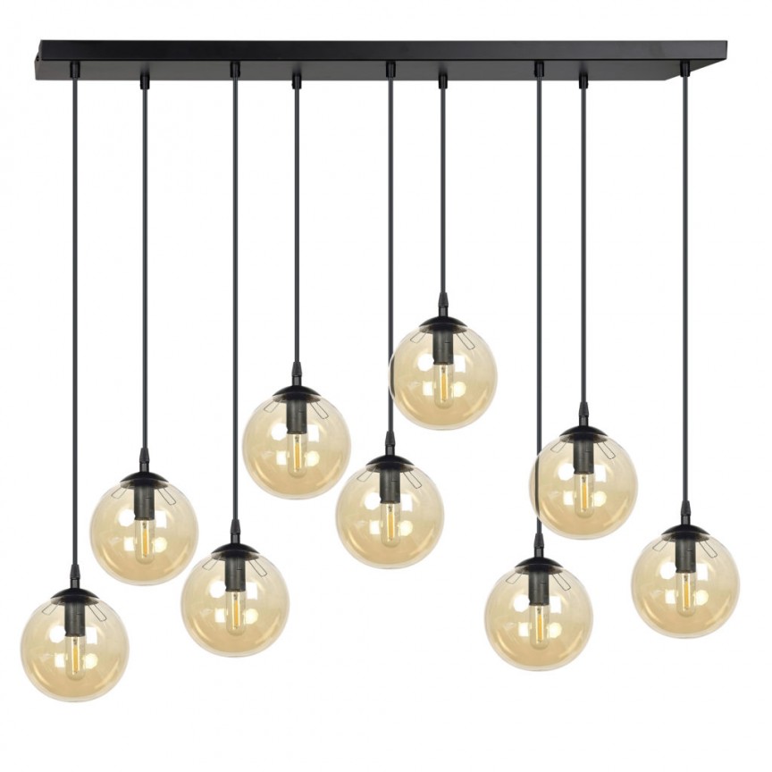 Lustra moderna stil minimalist COSMO 9 negru/chihlimbar, Pendule / Lustre suspendate moderne, LED⭐ modele elegante pentru bucatarie, living dormitor.✅DeSiGn decorativ unic!❤️Promotii lampi❗ ➽www.evalight.ro. Alege corpuri de iluminat suspendate pt interior stil modern, suspensii de tip pendule cu cristale, abajur material textil, lemn, metal, sticla, bec tip lumanare Edison sau LED, ieftine si de lux, calitate deosebita la cel mai bun pret. a