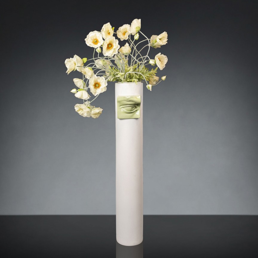 Aranjament floral mare CYLINDER DAVID EYE WITH POPPY, Aranjamente florale de lux, plante decorative & flori artificiale in ghiveci⭐ modele design modern ornamental natural pentru decor casa❗ ➽ www.evalight.ro. a