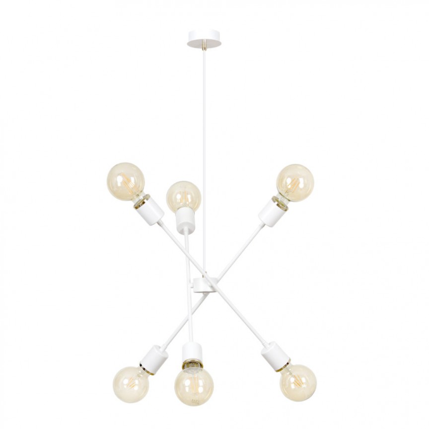 Lustra minimalista stil industrial VENDERO 6 alba, NOU❗ Lustre VINTAGE, RETRO, INDUSTRIA Style⭐cele mai iubite❤️ corpuri de iluminat decorative moderne.✅Design antichizat unic!❤️Promotii lampi❗ ➽ www.evalight.ro. Alege candelabre elegante de lux pentru camere interior (bucatarie, dormitor si living) decorate in stil vintage sau retro, modele de calitate deosebita la cel mai bun pret. a