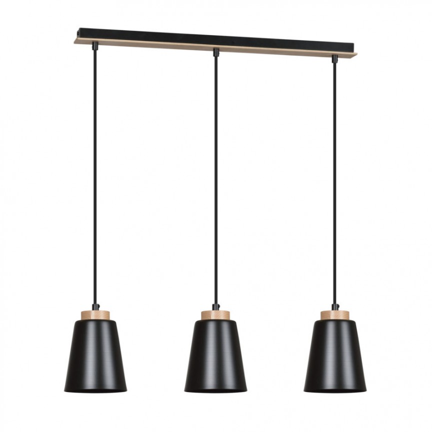 Lustra cu pendule metalice design modern BOLERO 3 negru/lemn, Pendule / Lustre suspendate moderne, LED⭐ modele elegante pentru bucatarie, living dormitor.✅DeSiGn decorativ unic!❤️Promotii lampi❗ ➽www.evalight.ro. Alege corpuri de iluminat suspendate pt interior stil modern, suspensii de tip pendule cu cristale, abajur material textil, lemn, metal, sticla, bec tip lumanare Edison sau LED, ieftine si de lux, calitate deosebita la cel mai bun pret. a