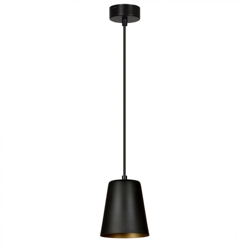 Pendul metalic design minimalist MILGA 1 negru/auriu, Pendule / Lustre suspendate moderne, LED⭐ modele elegante pentru bucatarie, living dormitor.✅DeSiGn decorativ unic!❤️Promotii lampi❗ ➽www.evalight.ro. Alege corpuri de iluminat suspendate pt interior stil modern, suspensii de tip pendule cu cristale, abajur material textil, lemn, metal, sticla, bec tip lumanare Edison sau LED, ieftine si de lux, calitate deosebita la cel mai bun pret. a