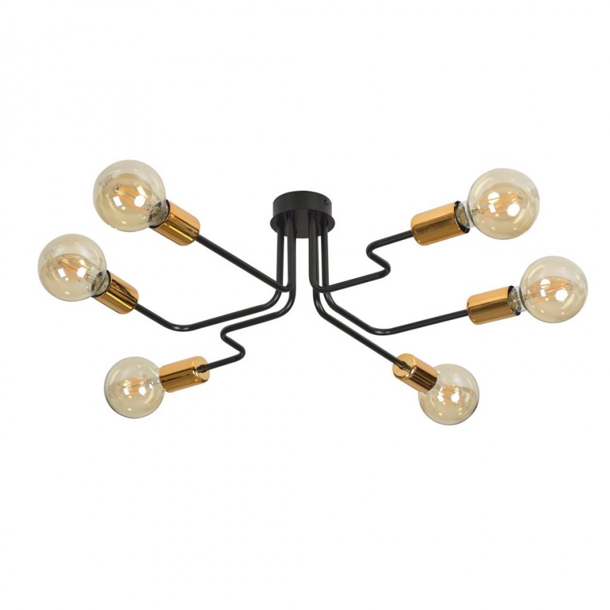 Lustra aplicata tavan stil minimalist HARMONY 6 negru/cupru, Candelabre Vintage, Retro⭐ modele lustre decorative moderne pentru iluminat bucatarie, dormitor si living.✅Design elegant unic!❤️Promotii lampi❗ ➽ www.evalight.ro. Oferte la corpuri de iluminat suspendate de tip suspensii pentru camere interior, decorate in stil antichizat industrial, retro sau vintage, abajur material textil, lemn, metal, sticla, bec tip lumanare Edison sau LED, ieftine si de lux, calitate deosebita la cel mai bun pret. a