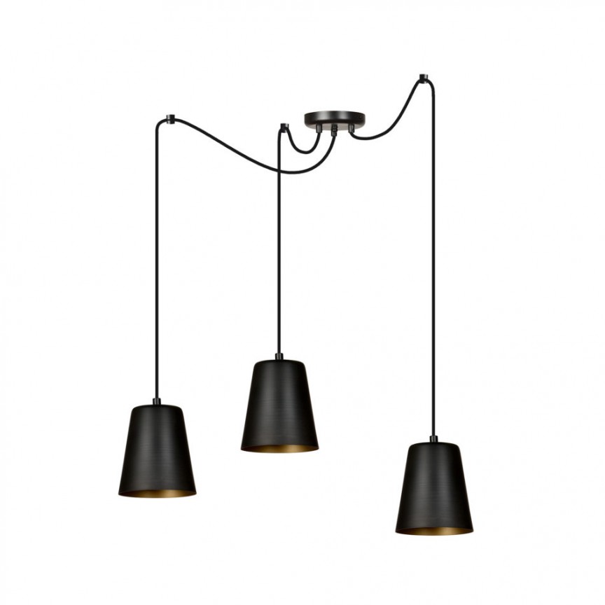 Lustra cu pendule metalice design modern LINK 3 negru/auriu, Pendule / Lustre suspendate moderne, LED⭐ modele elegante pentru bucatarie, living dormitor.✅DeSiGn decorativ unic!❤️Promotii lampi❗ ➽www.evalight.ro. Alege corpuri de iluminat suspendate pt interior stil modern, suspensii de tip pendule cu cristale, abajur material textil, lemn, metal, sticla, bec tip lumanare Edison sau LED, ieftine si de lux, calitate deosebita la cel mai bun pret. a