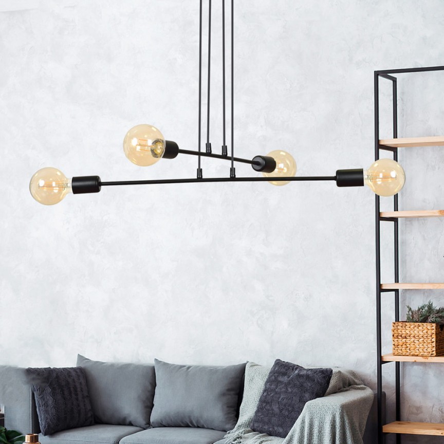 Lustra suspendata stil minimalist MULTIPO 4 negru, Candelabre si Lustre moderne elegante⭐ modele clasice de lux pentru living, bucatarie si dormitor.✅ DeSiGn actual Top 2020!❤️Promotii lampi❗ ➽ www.evalight.ro. Oferte corpuri de iluminat suspendate pt camere de interior (înalte), suspensii (lungi) de tip lustre si candelabre, pendule decorative stil modern, clasic, rustic, baroc, scandinav, retro sau vintage, aplicate pe perete sau de tavan, cu cristale, abajur din material textil, lemn, metal, sticla, bec Edison sau LED, ieftine de calitate deosebita la cel mai bun pret. a