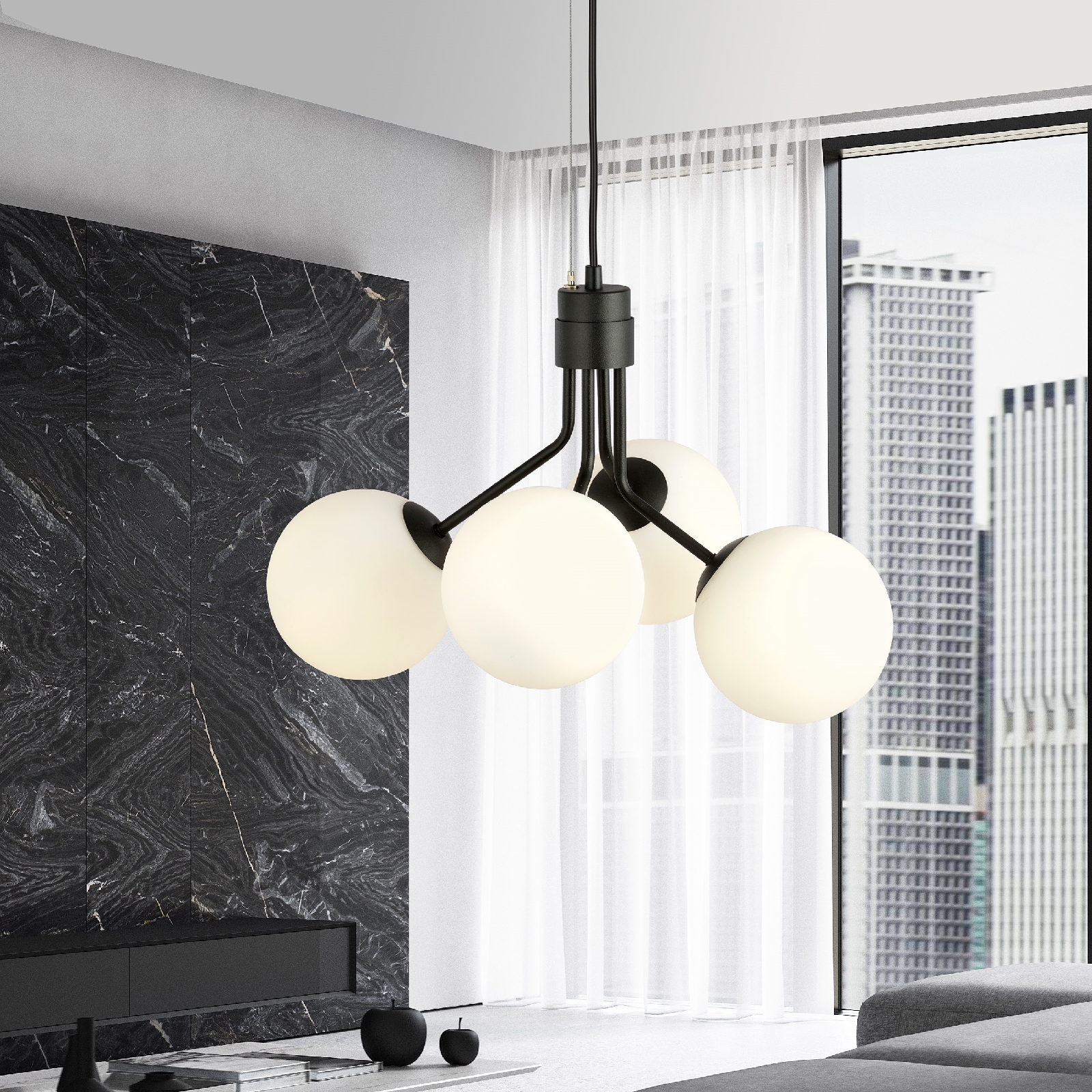 Lustra suspendata design modern NOVA 4 BLACK/OPAL, Pendule / Lustre suspendate moderne, LED⭐ modele elegante pentru bucatarie, living dormitor.✅DeSiGn decorativ unic!❤️Promotii lampi❗ ➽www.evalight.ro. Alege corpuri de iluminat suspendate pt interior stil modern, suspensii de tip pendule cu cristale, abajur material textil, lemn, metal, sticla, bec tip lumanare Edison sau LED, ieftine si de lux, calitate deosebita la cel mai bun pret. a