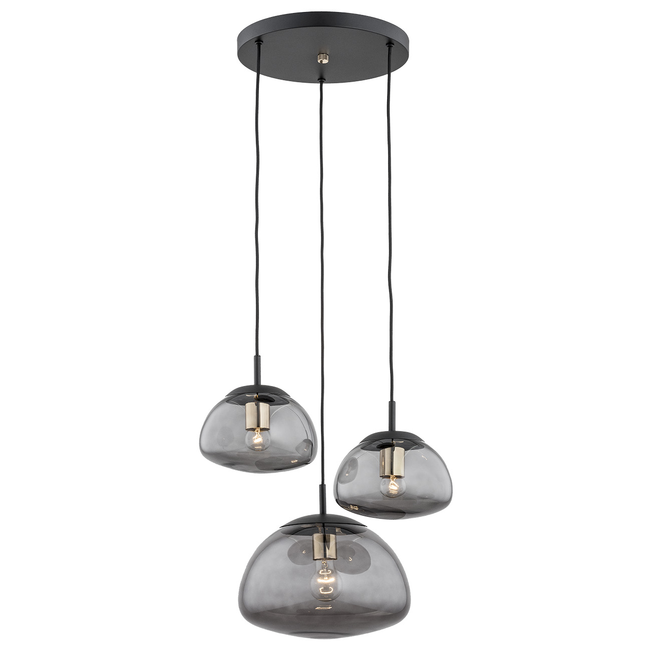 Lustra cu 3 pendule design modern TRINI fumuriu, Pendule / Lustre suspendate moderne, LED⭐ modele elegante pentru bucatarie, living dormitor.✅DeSiGn decorativ unic!❤️Promotii lampi❗ ➽www.evalight.ro. Alege corpuri de iluminat suspendate pt interior stil modern, suspensii de tip pendule cu cristale, abajur material textil, lemn, metal, sticla, bec tip lumanare Edison sau LED, ieftine si de lux, calitate deosebita la cel mai bun pret. a