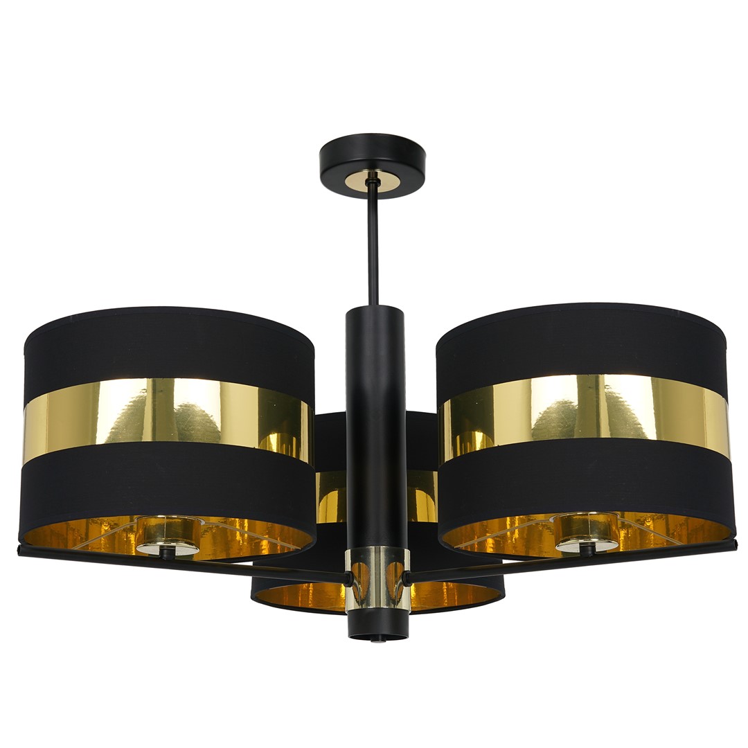 Lustra cu 3 surse de iluminat moderna, PALMIRA negru, auriu, Pendule / Lustre suspendate moderne, LED⭐ modele elegante pentru bucatarie, living dormitor.✅DeSiGn decorativ unic!❤️Promotii lampi❗ ➽www.evalight.ro. Alege corpuri de iluminat suspendate pt interior stil modern, suspensii de tip pendule cu cristale, abajur material textil, lemn, metal, sticla, bec tip lumanare Edison sau LED, ieftine si de lux, calitate deosebita la cel mai bun pret. a